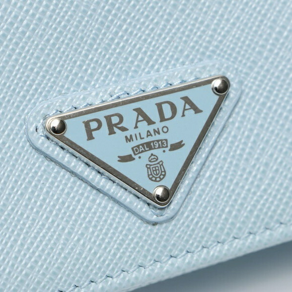 PRADA Saffiano Triangle Card Case/Business Holder 1MC122 Leather Light Blue T... - Picture 5 of 8